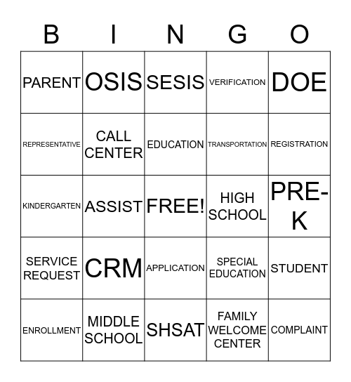 P311 Bingo Card