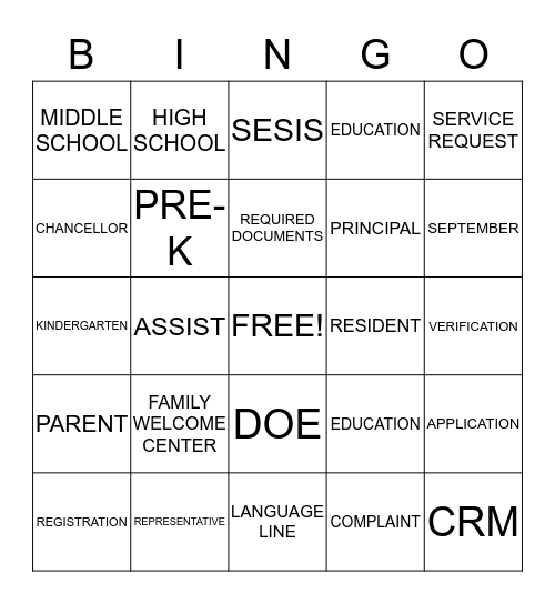 P311 Bingo Card