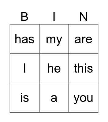 Sight Words Set 1 Bingo Card