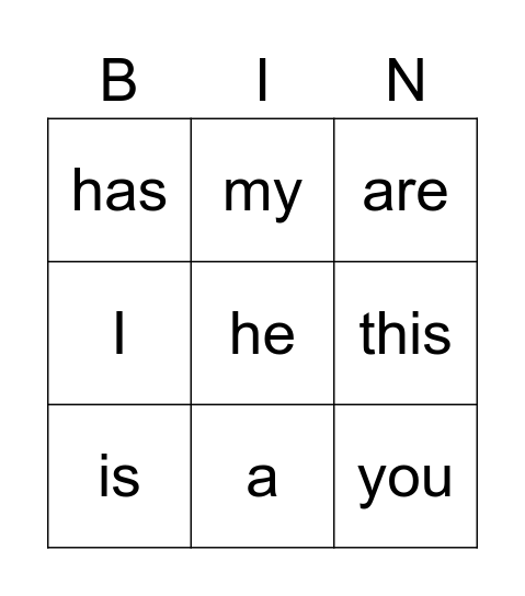 Sight Words Set 1 Bingo Card