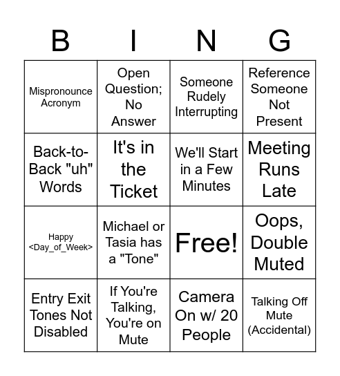 SCP Meeting Bingo Card