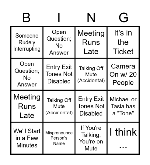 SCP Meeting Bing(o) Bingo Card