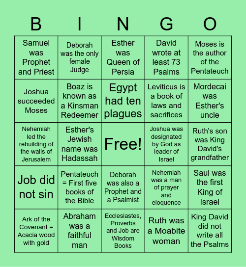 Genesis to Proverbs Revised Card Bingo Card