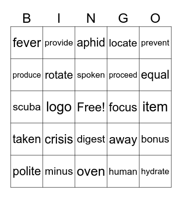 Decoding Skill 1 Bingo Card