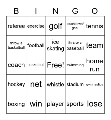 Sports Signs Bingo Card