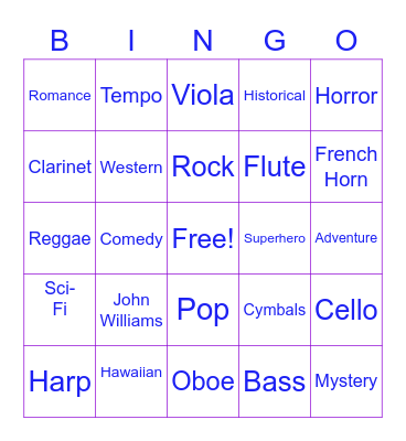 Movie Music And Sound Effects Bingo Card