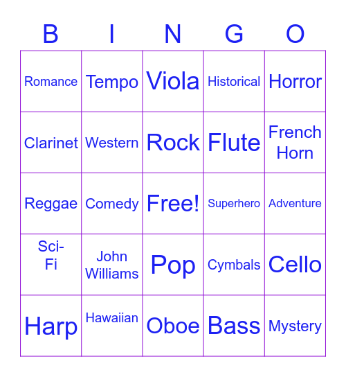 Movie Music And Sound Effects Bingo Card
