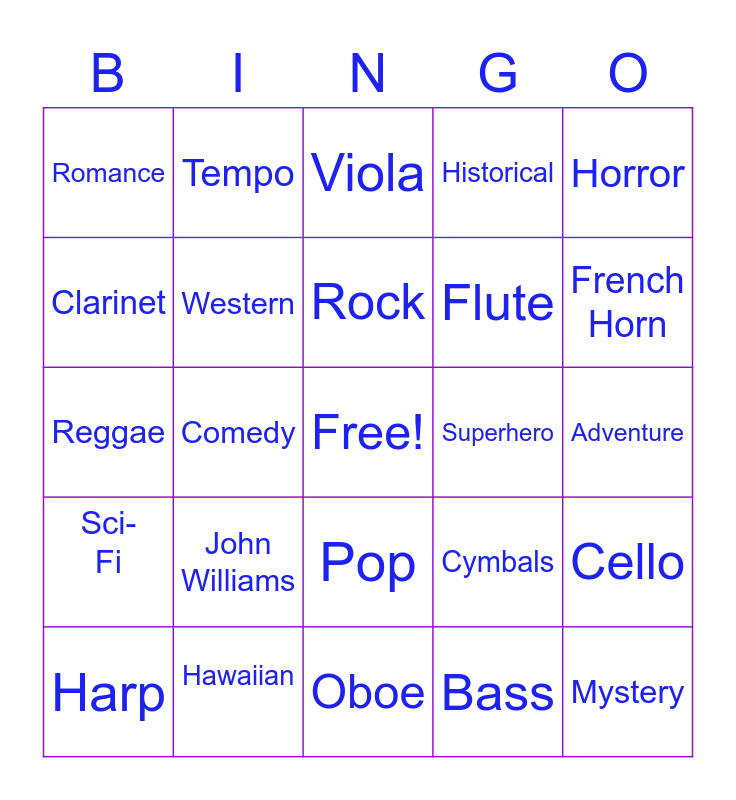 Movie Music And Sound Effects Bingo Card