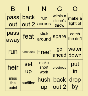 Vocabulary Bingo Card