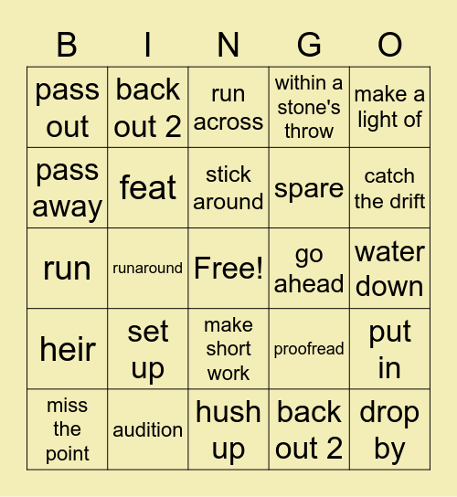 Vocabulary Bingo Card