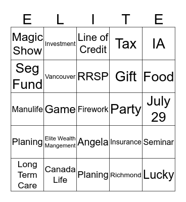 Elite Wealth Management Firework Event Bingo Card