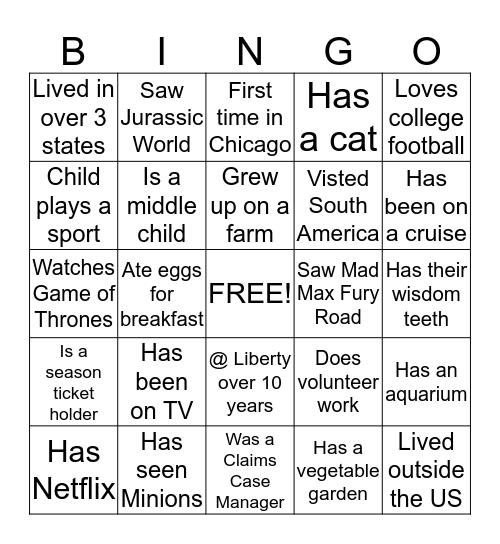 Get to know you BINGO! Bingo Card