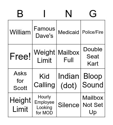 Shi-T Call Bingo Card
