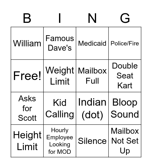 Shi-T Call Bingo Card