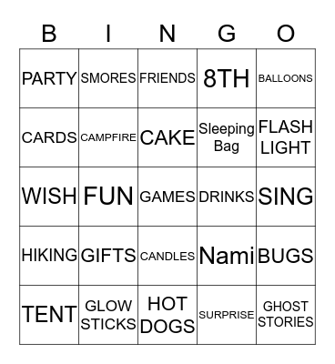 Camp NaMasta Bingo Card