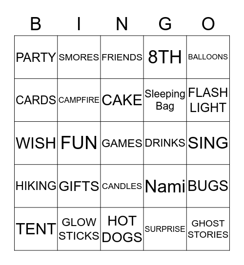 Camp NaMasta Bingo Card