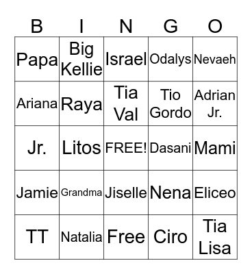 Family Bingo Card