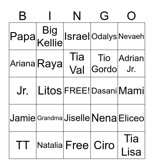 Family Bingo Card