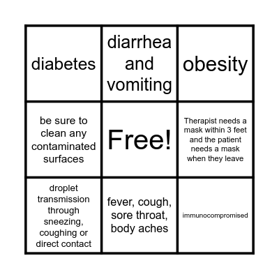 Influenza Bingo Card