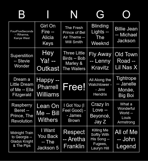 Black Artist Bingo - Wilhoit Bingo Card