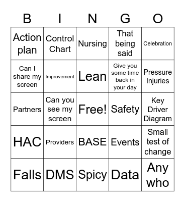 CW Quality and Safety Bingo Card