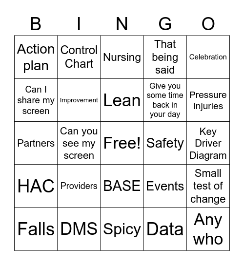 CW Quality and Safety Bingo Card