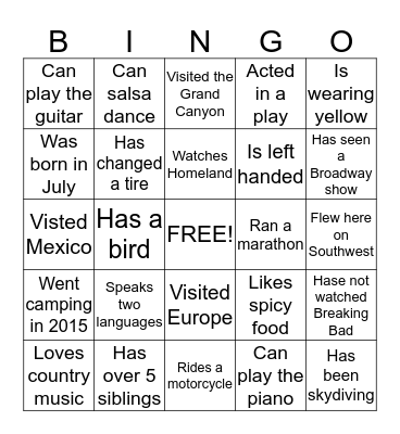 Get to know you Bingo, Round 2! Bingo Card
