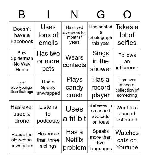 Find someone who... Bingo Card