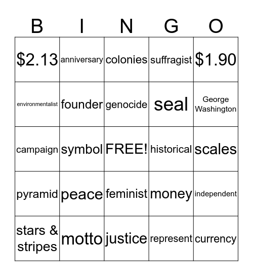 MONEY Bingo Card