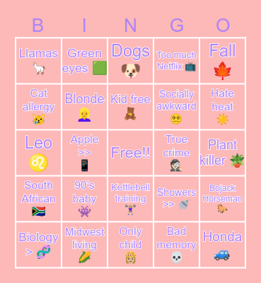 🌿 Commonalities 🌿 Bingo Card