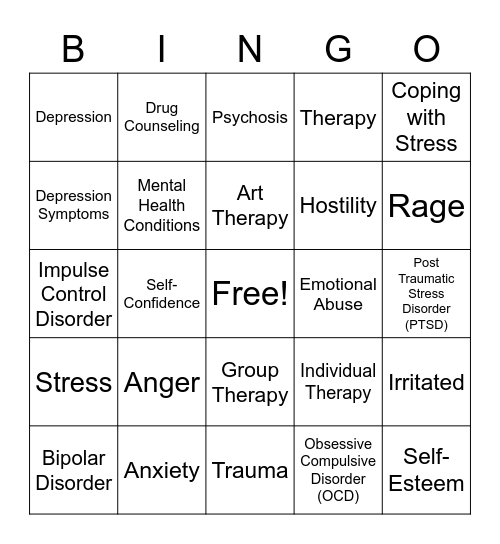 Trauma Bingo Game Bingo Card