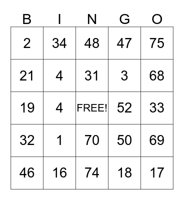 CALINGONAN  Bingo Card