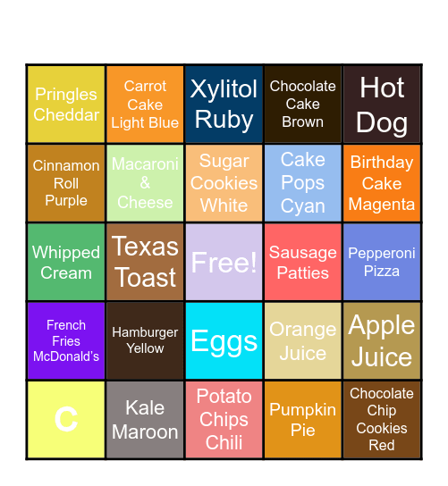 Desserts Bingo Card