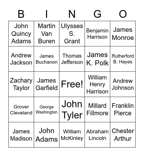 PRESIDENTAIL BINGO Card