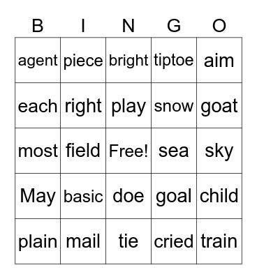 1st Grade Long vowels Bingo Card