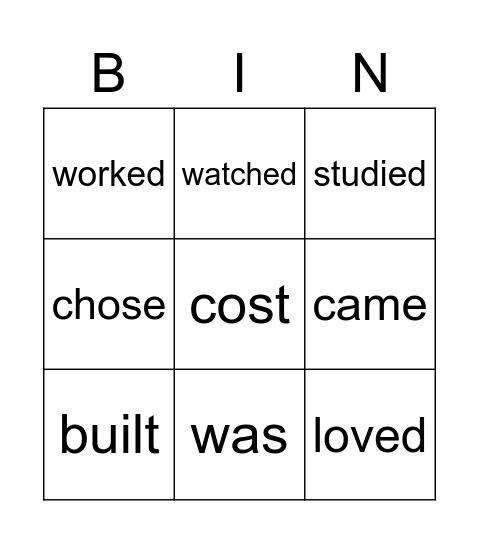 Past Simple Bingo Card
