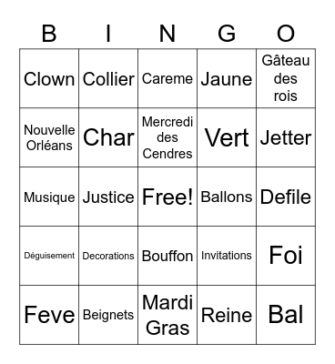 Cedar Creek Mardi Gras Bingo Card