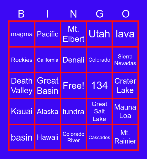 West Region Bingo Card