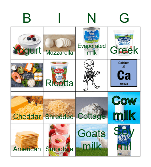 Dairy Group Bingo Card