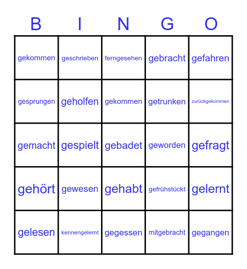 Perfekt - Verben Bingo Card