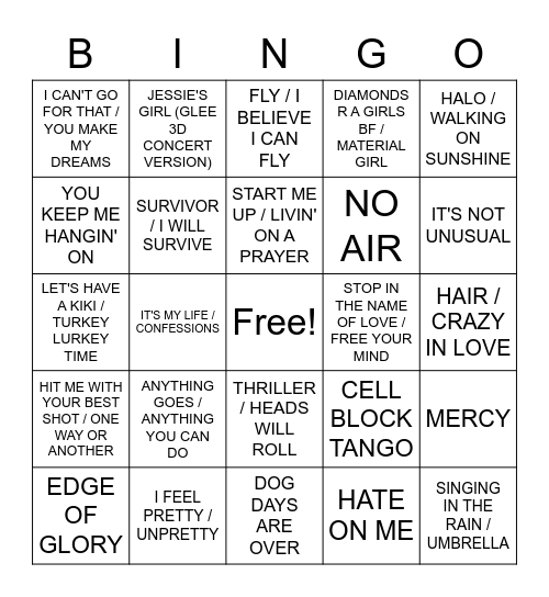 MASHUPS / MISCELLANEOUS Bingo Card