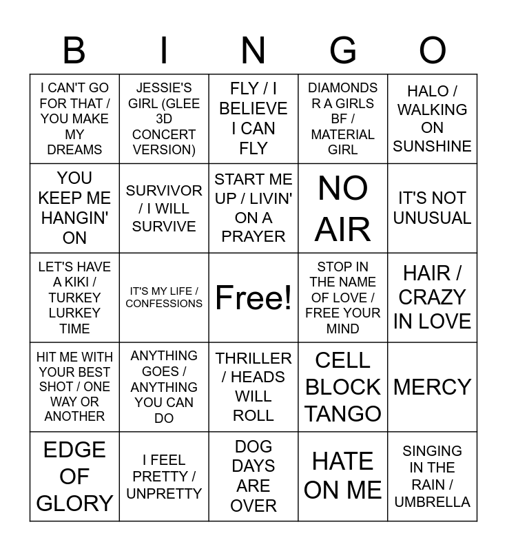 MASHUPS / MISCELLANEOUS Bingo Card