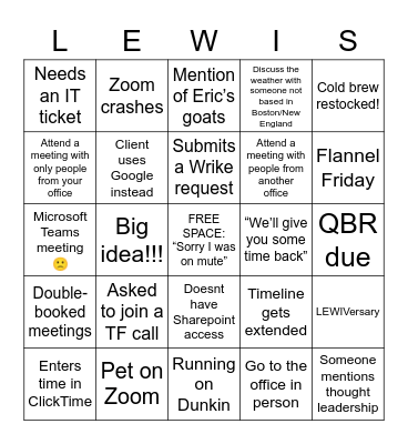 LEWIS Bingo Card