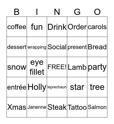 Christmas in July Bingo Card