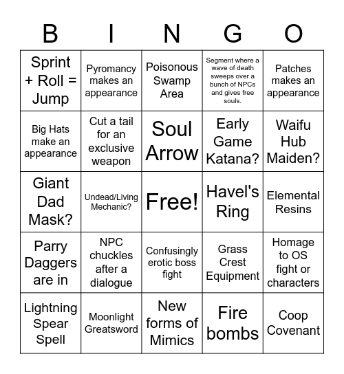 Elden Ring Bingo Card Bingo Card