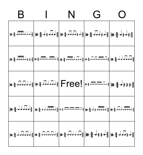 Rhythm Bingo Level 2 Bingo Card