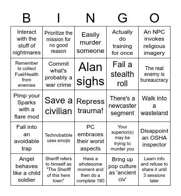 NOVA Bingo Card