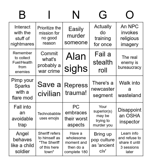 NOVA Bingo Card