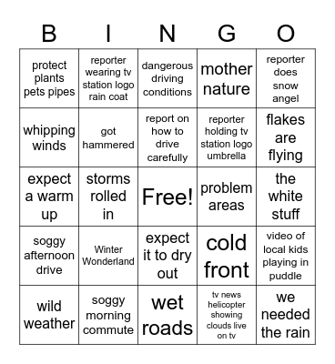 Local TV News weather day terms Bingo Card