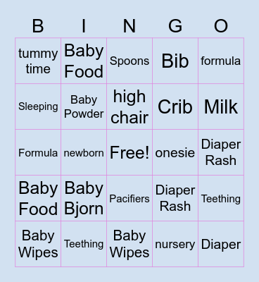 Baby Bingo!! Bingo Card